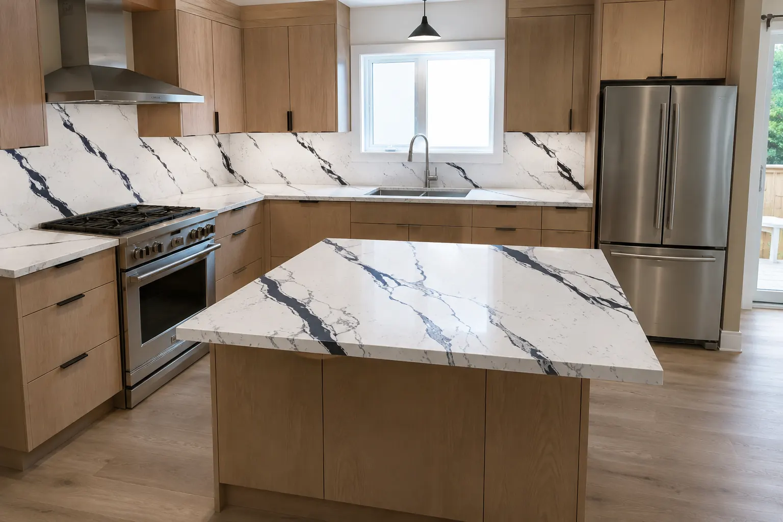 New kitchen in Etobicoke with Nero Venato quartz counters