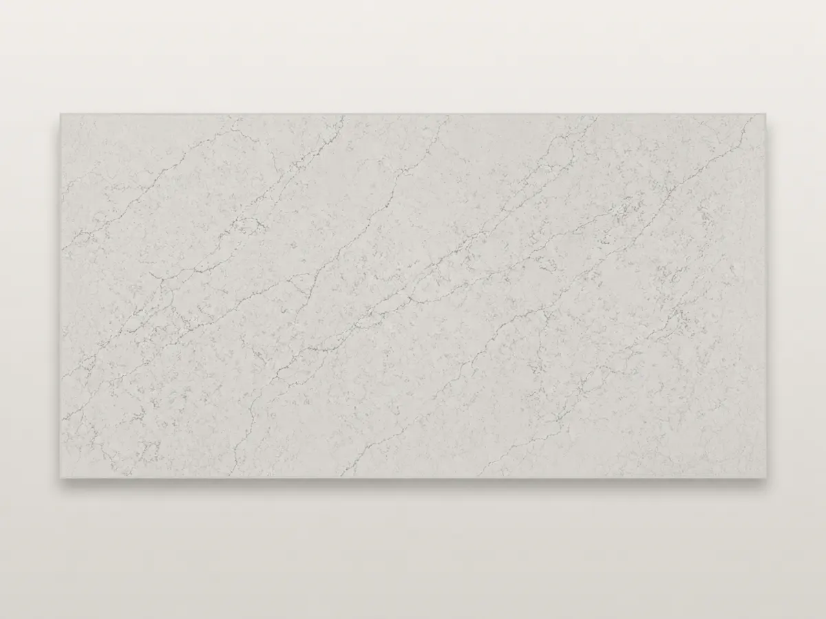 Silver Carrara quartz slab pattern