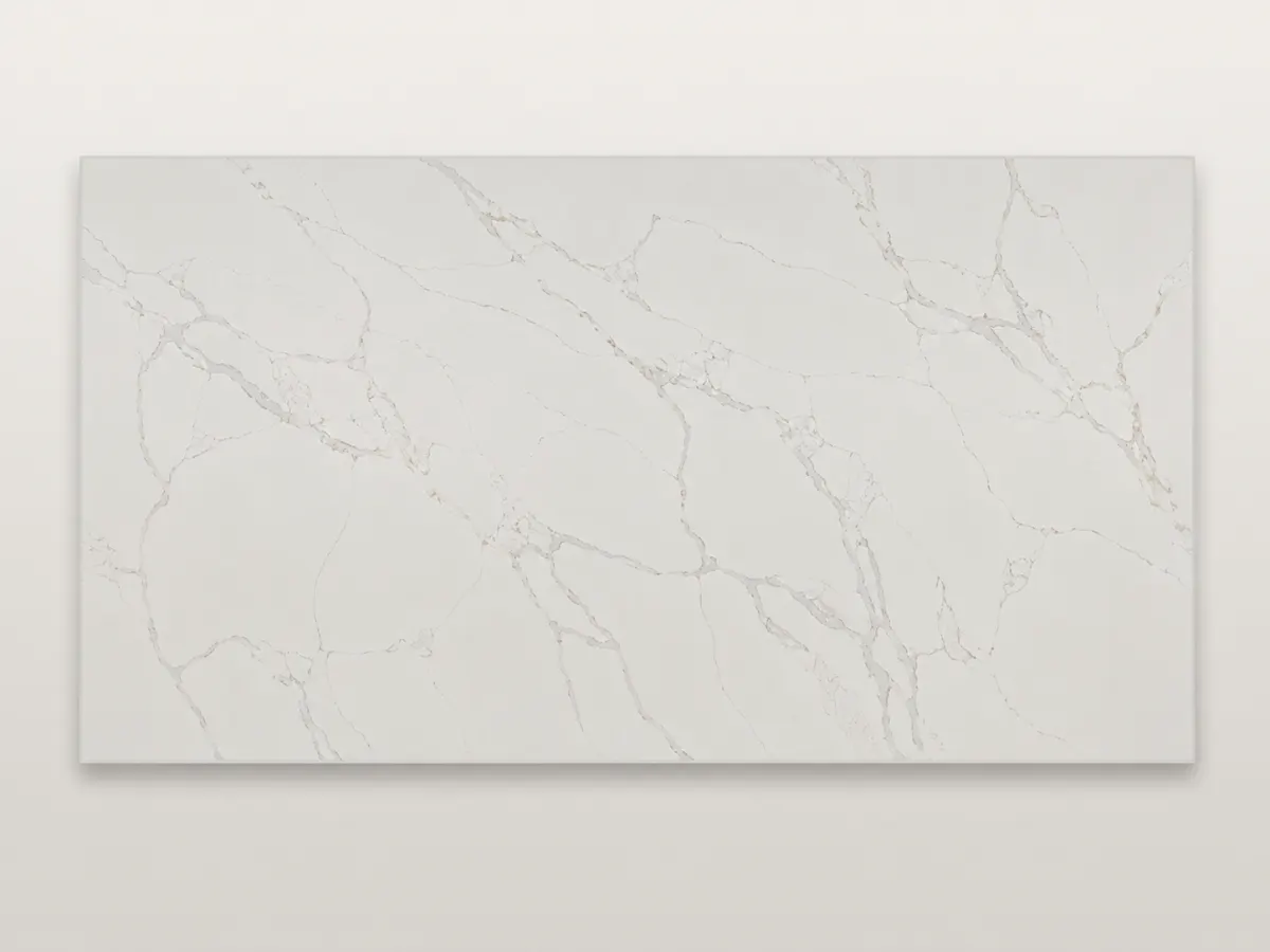 Golden Calacatta quartz slab pattern