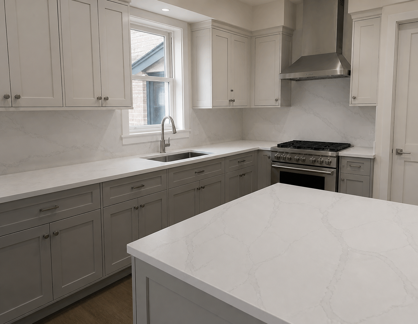 Greige Calacatta kitchen reference 1